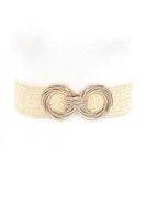 Double Circle Buckle Elastic Faux Straw Belt