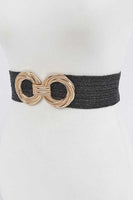 Double Circle Buckle Elastic Faux Straw Belt