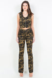 American Bazi V-Cut Ruched Camo Flare Pants