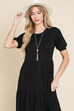 BOMBOM Short Sleeve Tiered Maxi Dress