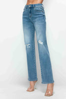 bytos Full Size Distressed High Rise Straight Jeans