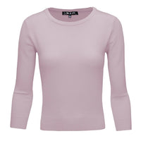 Crewneck 3/4 Sleeve Spandex Pullover Sweater