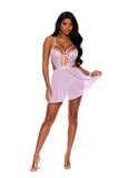 Elegant Moments Lace And Mesh Babydoll With Underwire Cups, Strappy Front Detail, Cut Out Sides, Adjustable Straps And Hook And Eye Back Closure, Matching G-string Included