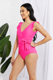 Marina West Swim Full Size Float On Ruffle Faux Wrap One-Piece in Pink