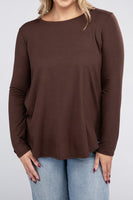 Plus Long Sleeve Round Neck Round Hem Top