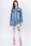 American Bazi Distressed Frayed Hem Denim Jacket