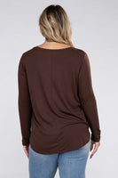 Plus Long Sleeve Round Neck Round Hem Top