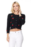 Cherry Crochet Pom Pom Cropped Cardigan Sweater