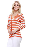 V Neck Striped Spandex Sweater Cardigan