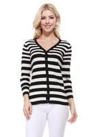 V Neck Striped Spandex Sweater Cardigan