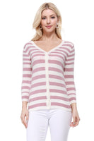 V Neck Striped Spandex Sweater Cardigan