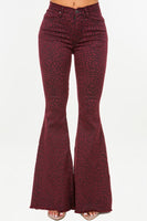 Leopard Bell Bottom Jean in Burgundy- Inseam 32 Made In: USA