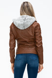 YMI Faux Layered Double-Zipper Jacket with Fuzzy Hood