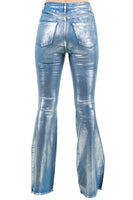 Metallic Bell Bottom In Blue- Inseam 30