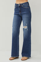 RISEN Full Size High Rise Distressed Wide Leg Jeans