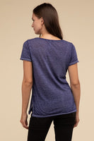 Washed Melange Burnout Scoop V-Neck Top