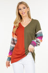 Celeste Full Size Contrast Striped V-Neck Long Sleeve Blouse