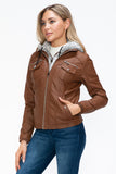 YMI Removable Faux Layered Multi-Pocket Jacket with Fuzzy Hood