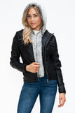 YMI Removable Faux Layered Multi-Pocket Jacket with Fuzzy Hood