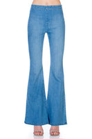 zipper back faded denim flare  jeans