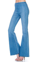 zipper back faded denim flare  jeans