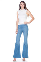 zipper back faded denim flare  jeans pants