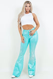 Metallic Bell Bottom Jean in Turquoise - Inseam 32