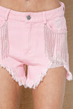 Frayed Rhinestone Denim Shorts