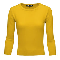 Crewneck 3/4 Sleeve Spandex Pullover Sweater