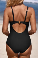 Scalloped V Neck Cut Out Monokini Swimwear