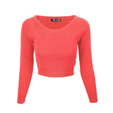 Round Neck Long Slv Crop Sweater Knit Crop Top