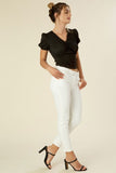 Shirred V neck top with puff sleeves