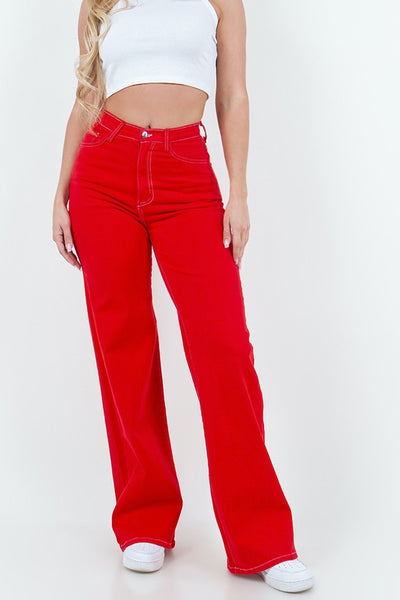 Wide Leg Jean in Red Made in USA