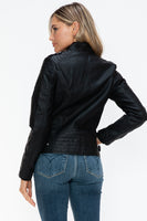 Snobbish PU Leather Biker Jacket with Side Zip Pockets