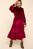 Haptics Mock Neck Smocked Waist Velvet Tiered Dress