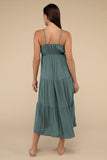 Woven Sweetheart Neckline Tiered Cami Midi Dress