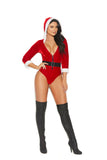 Elegant Moments Santas Tease - 2 Pc, Costume Includes Velvet Teddy With 3/4 Sleeves, Attached Hood And Detachable Elastic Belt