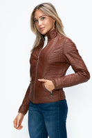 YMI Faux Layered Double-Zipper Jacket with Fuzzy Hood