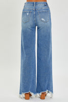 RISEN Full Size High Rise Frayed Hem Wide Leg Jeans