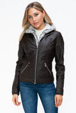 YMI Faux Layered Double-Zipper Jacket with Fuzzy Hood