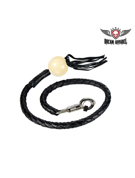 Black Fringed Get Back Whip With White Pool Ball Jimmy Lee Leathers Club Vest