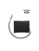 Black Multi-Pocket Naked Cowhide Leather Tri-Fold Wallet with Chain Jimmy Lee Leathers Club Vest