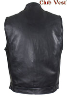 Men's Black Premium Leather Motorcycle Vest by Club Vest no front pockets