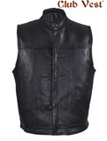 Men's Black Premium Leather Motorcycle Vest by Club Vest no front pockets