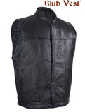 Men's Black Premium Leather Motorcycle Vest by Club Vest no front pockets