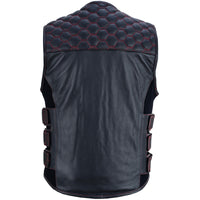 Patriot Wheels Bullet Proof Style Leather Motorcycle Biker Vest w/ USA Flas & Red trim