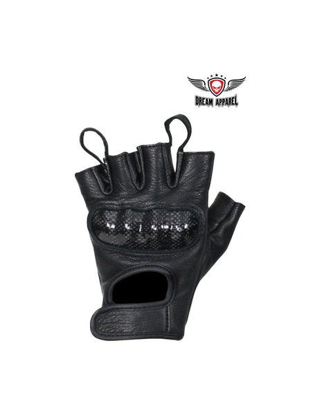 Fingerless Deer Skin Leather Gloves W/ Padded Palm & Knuckle Protectors Jimmy Lee Leathers Club Vest