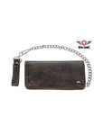 Heavy Duty Distressed Brown Leather Bifold Motorcycle Chain Wallet Jimmy Lee Leathers Club Vest