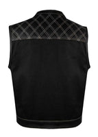 Jimmy Lee Leathers Mens Black Vest Diamond Design leather over denim white stitching Jimmy Lee Leathers Club Vest