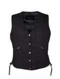 Ladies Black Denim, Side Laces 5 Snap Front Denim Vest by Jimmy Lee Leathers Jimmy Lee Leathers Club Vest